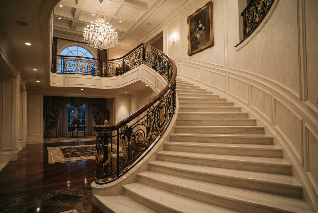 Marble Staircase: Precision-cut stone treads